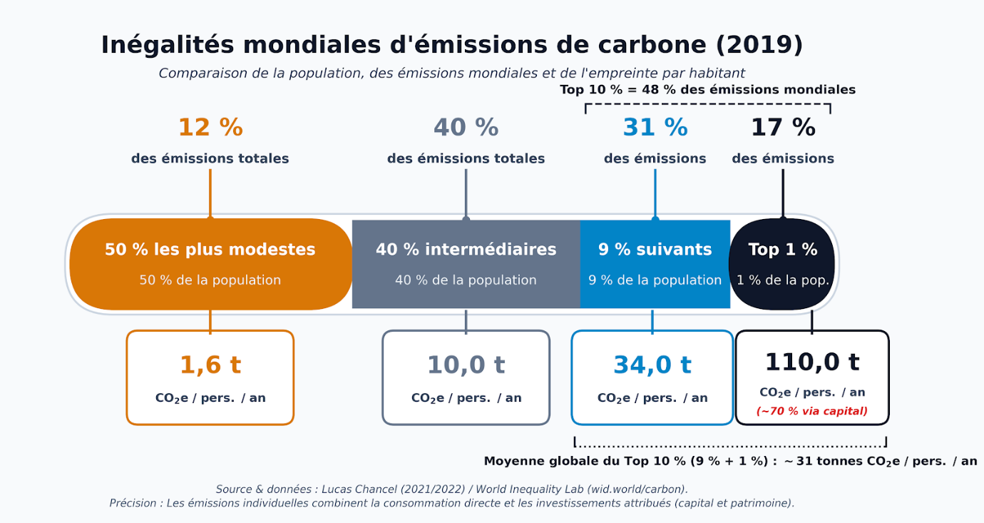 Inégalités mondiales d’émissions de carbone en 2019 (World Inequality Lab)